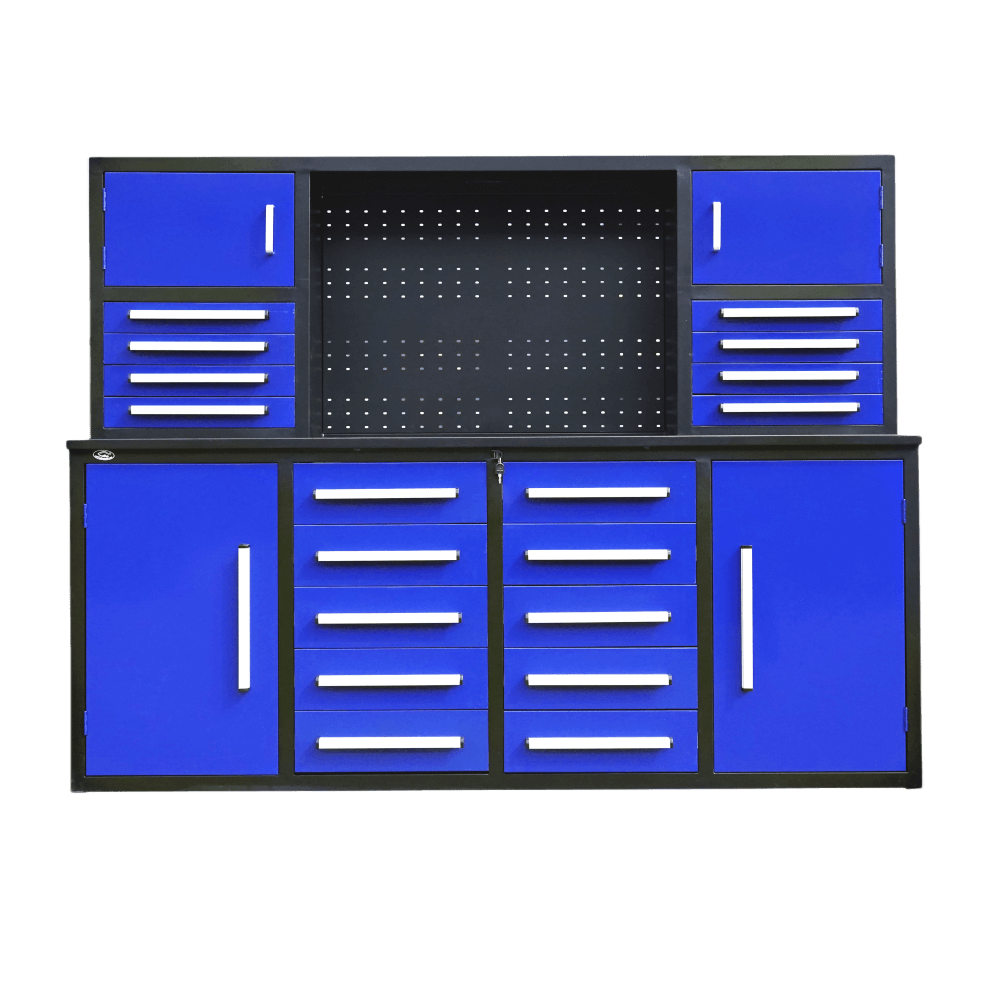 7' Garage Storage Cabinet with Workbench (18 Drawers & 4 Cabinets & Pegboard)