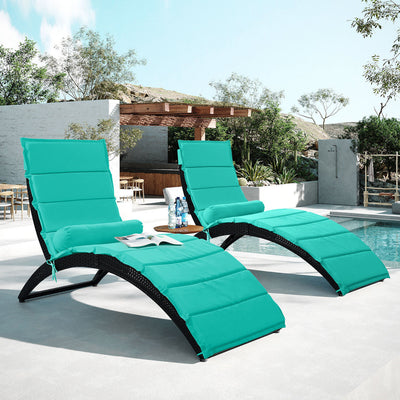 Direct Wicker 2-Peice Patio Wicker Foldable Chaise Lounger with Removable Cushion and Pillow