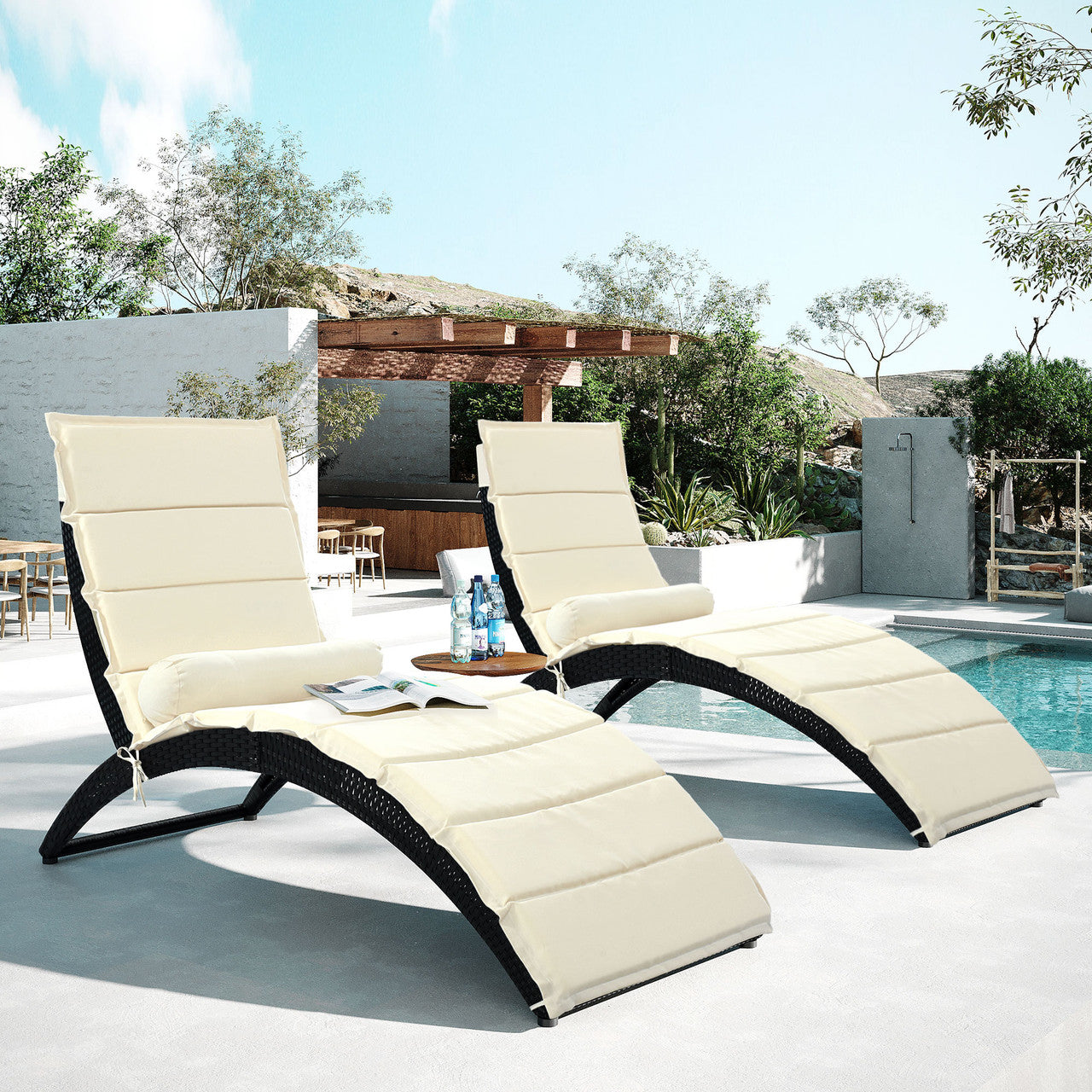 Direct Wicker 2-Peice Patio Wicker Foldable Chaise Lounger with Removable Cushion and Pillow