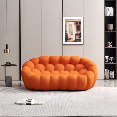 74.8" Modern Loveseat Bubble Sofa Couch, 2 Seater Upholstered Floor Sofa, Honeycomb Shaped Bubble Couch with 3D Textile Mesh Fabric for Living Room Salon, Apartment (Orange)