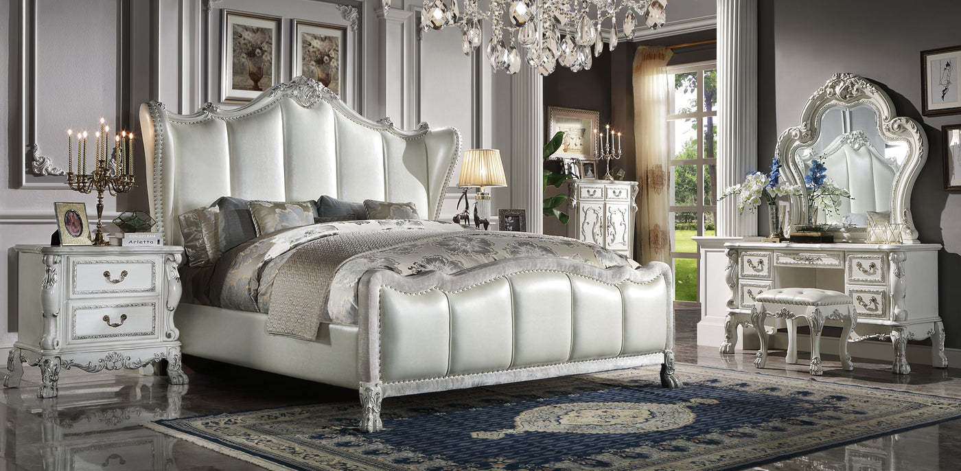 ACME Dresden  Queen Bed in PU & Bone White Finish BD01674Q