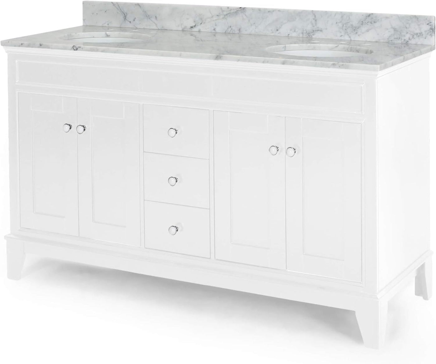 61'' Bathroom Vanity with Marble Top & Double Ceramic Sinks, 3 Drawers, 4 Doors, White