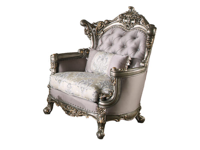 Wooden Chair with Engravings and Cabriole Legs, Purple and Silver