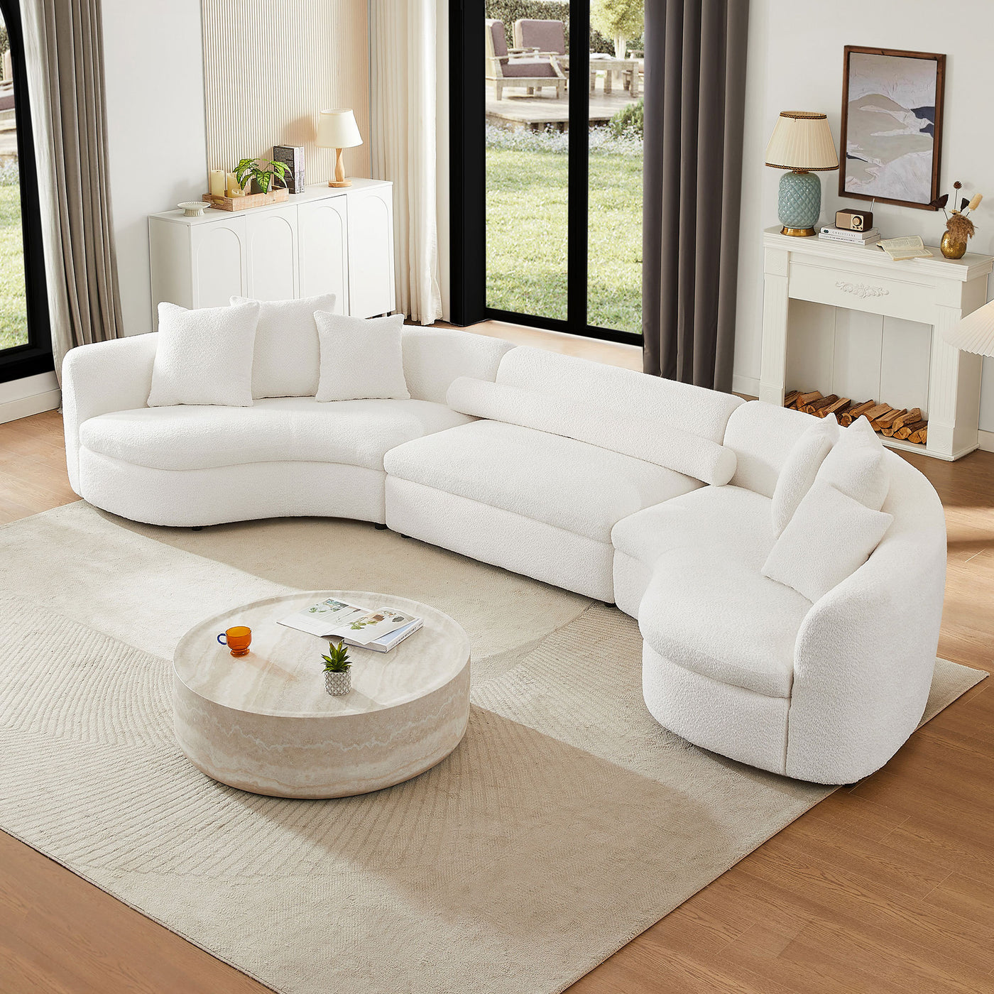 Oversized Modern 3 Pieces Upholstered Sofa Ultimate Comfort 6-8 Seater Couches for Living Room, Office WHITE