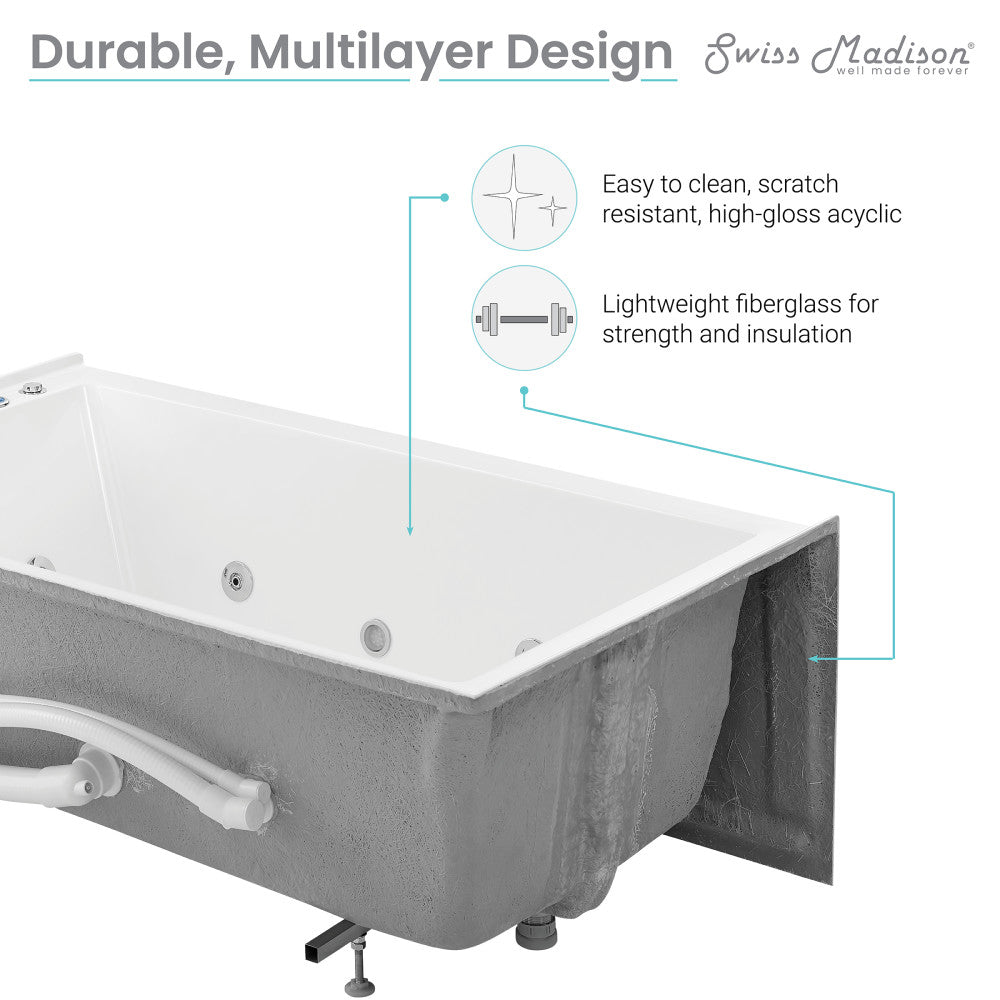 Swiss Madison Avancer 60" x 36" Right-Hand Drain Rectangular Alcove Whirlpool Bathtub with Apron SM-AB591