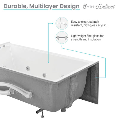 Swiss Madison Avancer 60" x 36" Right-Hand Drain Rectangular Alcove Whirlpool Bathtub with Apron SM-AB591