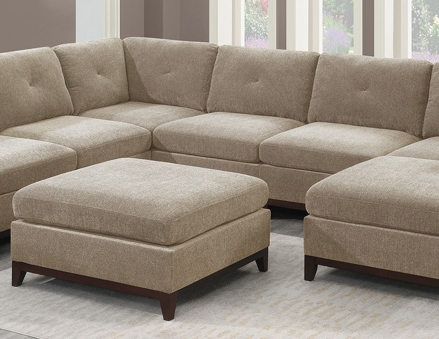 Camel Chenille Fabric Modular Sectional 9pc Set Living Room Furniture Corner Sectional Couch 3x Corner Wedge 4x Armless Chairs and 2x Ottomans Tufted Back Exposed Wooden Base