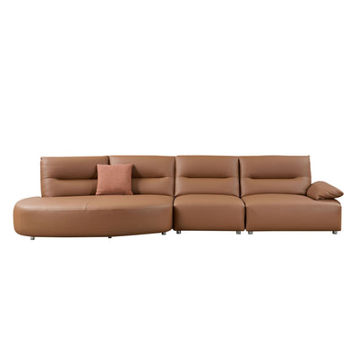 147.24'' Oversied Modern Sectional Curved Shaped Sofa Couch for Living Room,Upholstered 5-Seat Sofa Eco-leather Couch Set ,Brown