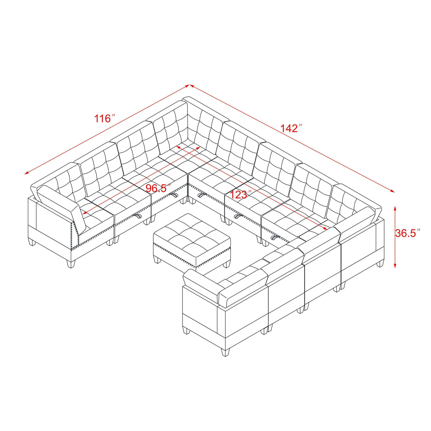 U shape Modular Sectional Sofa,DIY Combination,includes Seven Single Chair, Four Corner and One Ottoman,Navy Blue