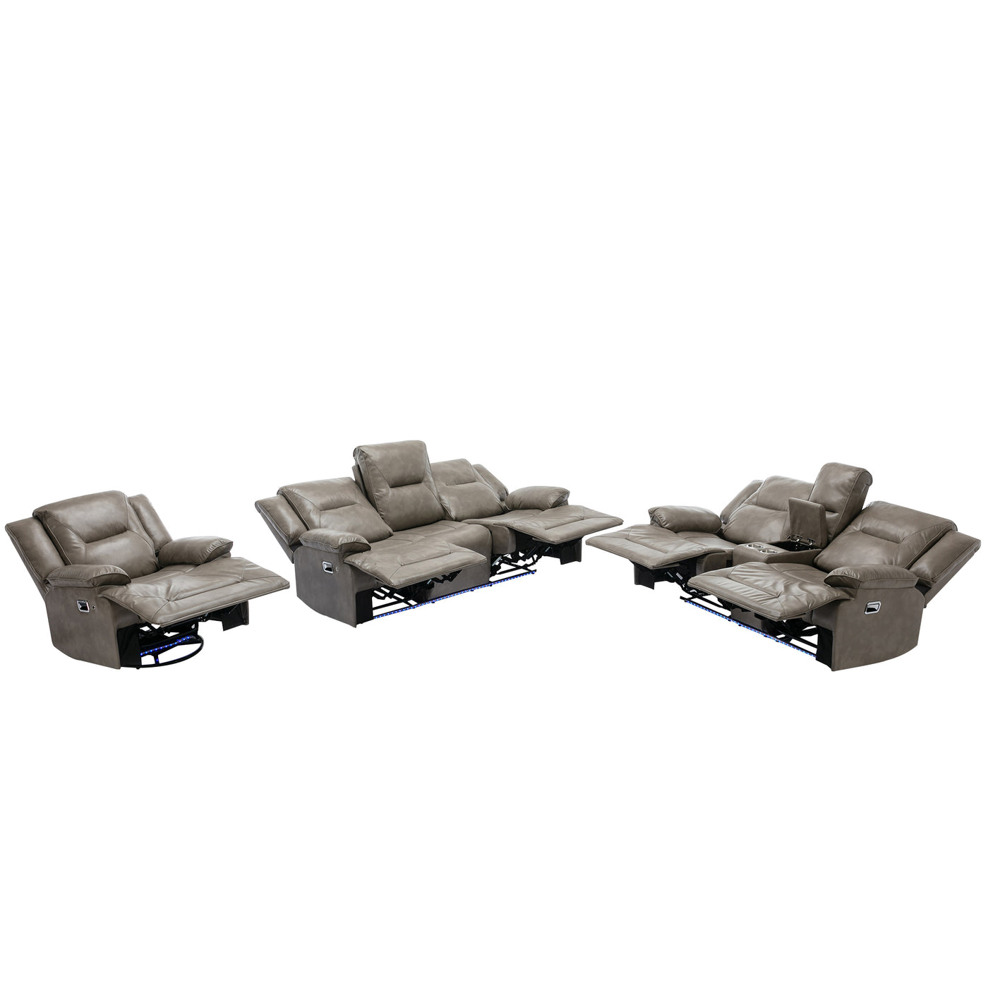 Home Theater Recliner Set Manual Recliner Chair with a LED Light Strip Two Built-in Cup Holders for Living Room,Bedroom, Grey