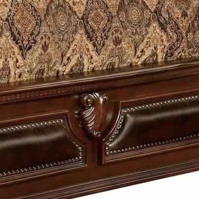 Traditional Eastern King Bed with Scalloped Headboard and Bun Feet,Brown