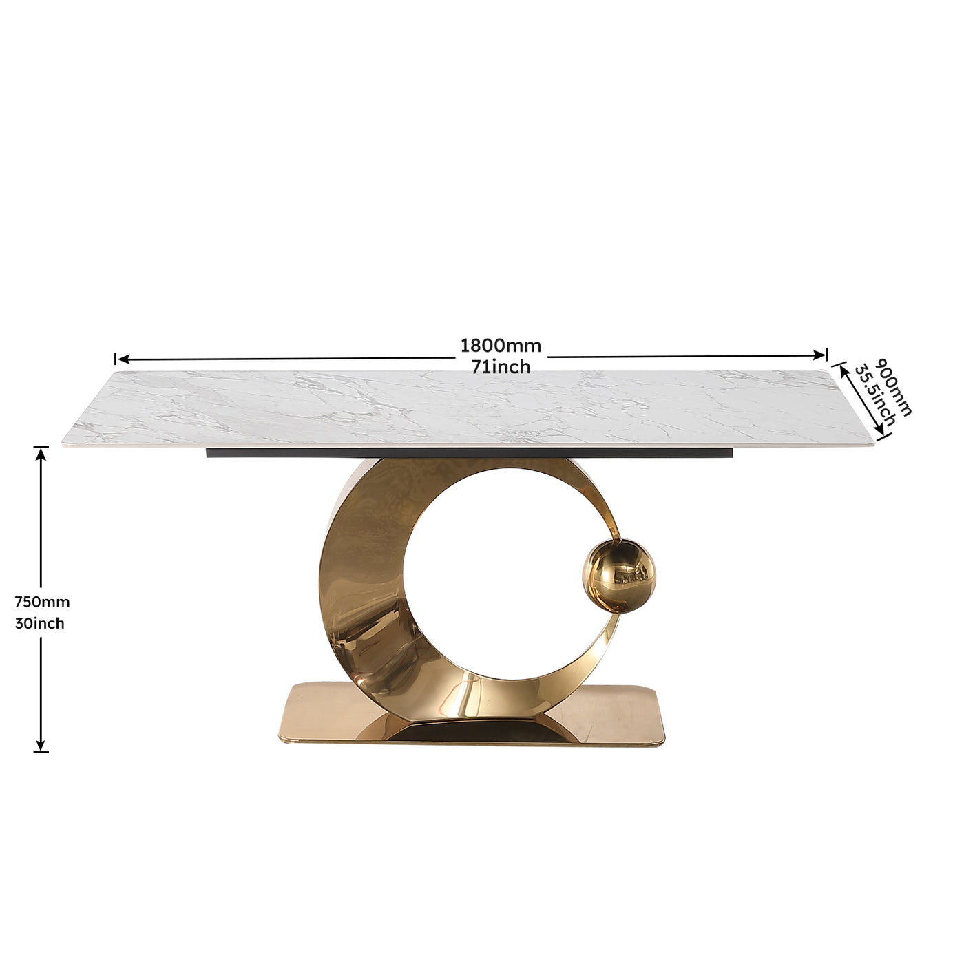 71-Inch Stone DiningTable with Carrara White color and Round special shape carbon steel  Pedestal Base with 6PCS Chairs