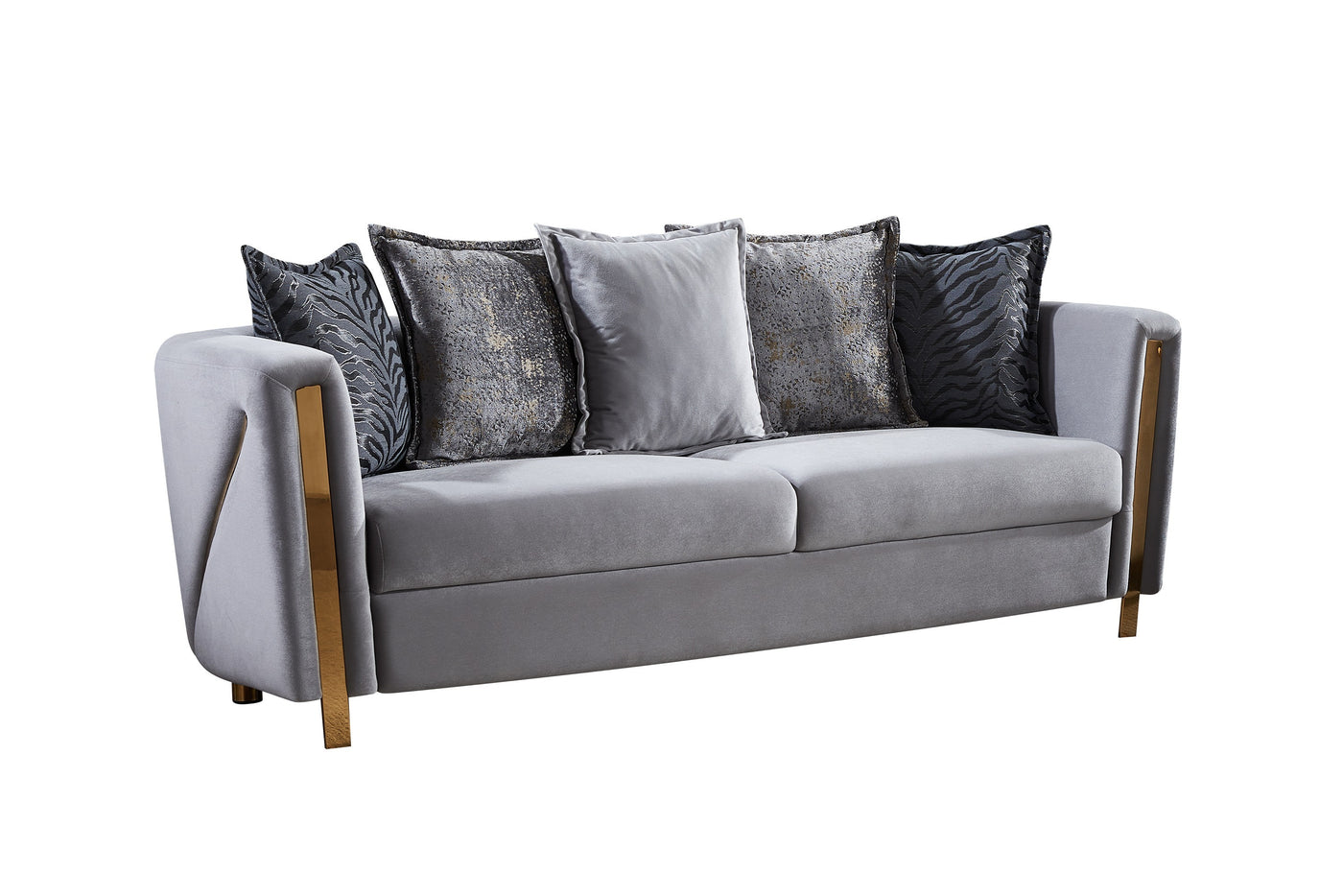 Chanelle Thick Velvet Fabric Upholstered 2Pc Living Room Set Made With Wood in Gray