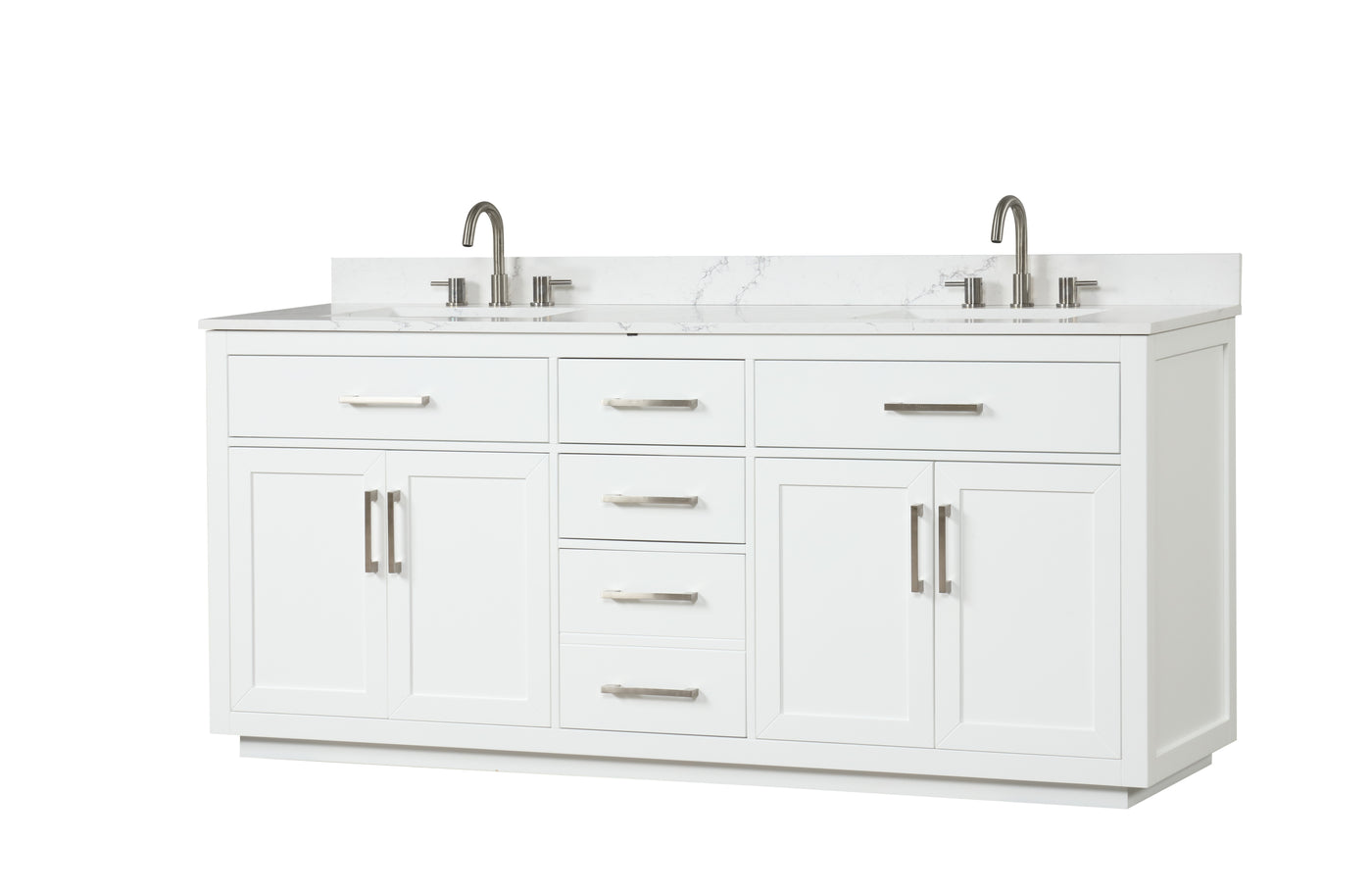 80" Bathroom Vanity with Double Sink, Freestanding Modern Bathroom Vanity with Soft-Close Cabinet and 3 Drawers, Solid Wood Bathroom Storage Cabinet with Quartz Countertop, White