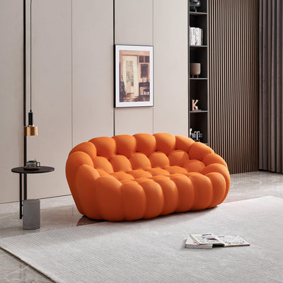 74.8" Modern Loveseat Bubble Sofa Couch, 2 Seater Upholstered Floor Sofa, Honeycomb Shaped Bubble Couch with 3D Textile Mesh Fabric for Living Room Salon, Apartment (Orange)