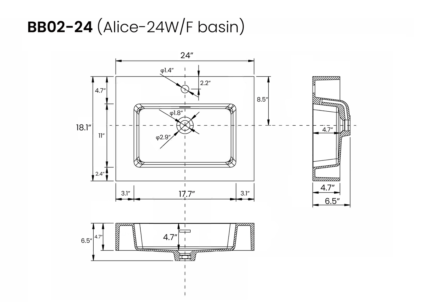 U062-Alice60W-201 Alice 60" White Bathroom Vanity with Double Sinks and Open Shelf, Modern Wall Mounted Floating Bathroom Vanity, One-Piece Sink Basin without Drain and Faucet