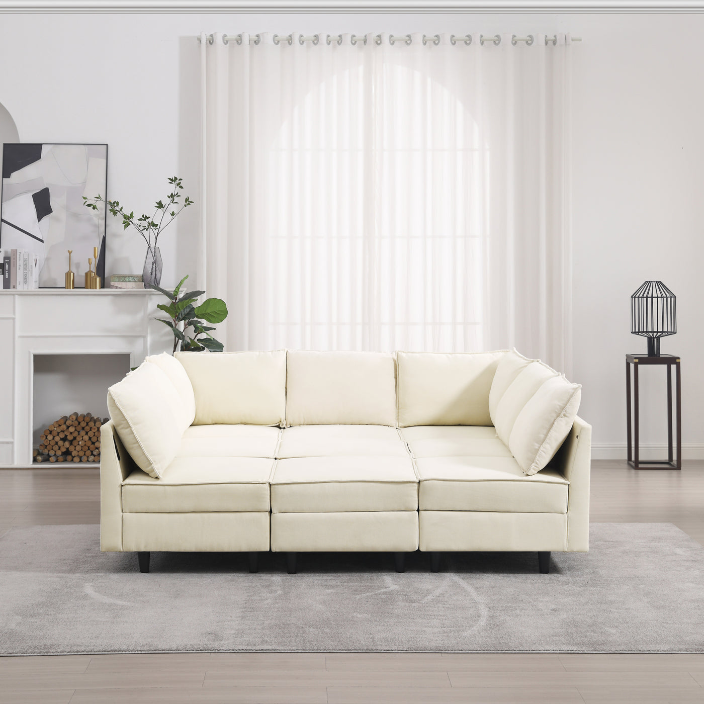 Oversized Modular Sectional Sofa ,9 Seater Sofa with Storage Seat for Living Room, Beige