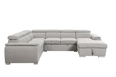 125" Modern U Shaped 7-seat Sectional Sofa Couch with Adjustable Headrest, Sofa Bed with Storage Chaise-Pull Out Couch Bed for Living Room ,Beige