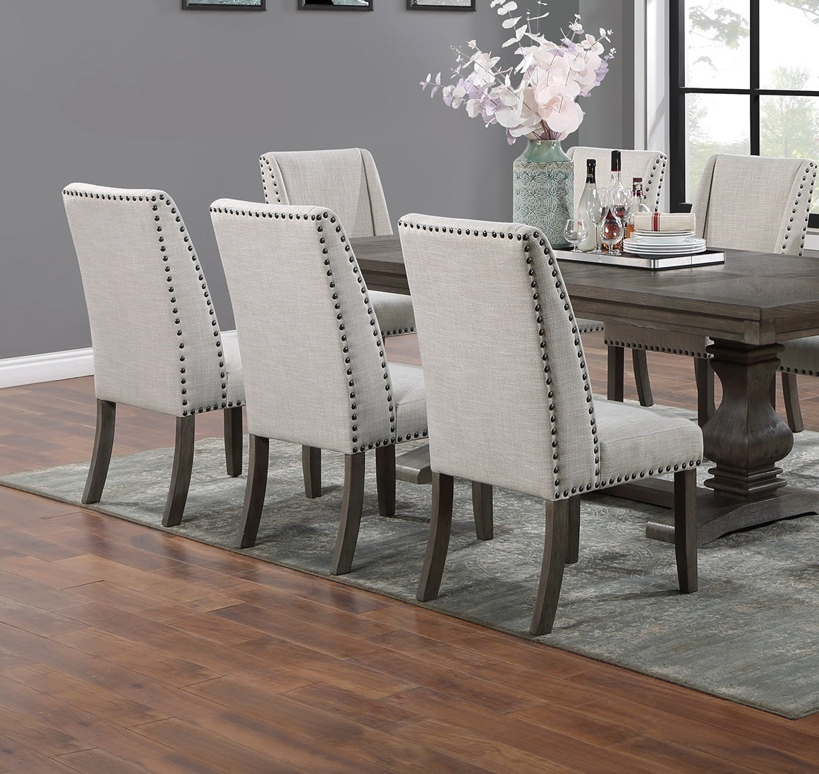 Traditional Formal 9pc Dining Set Table w Leaf 8x Side Chairs Pedestal Base Oak Finish Table Wingback Design Upholstered Cushion Dining Room