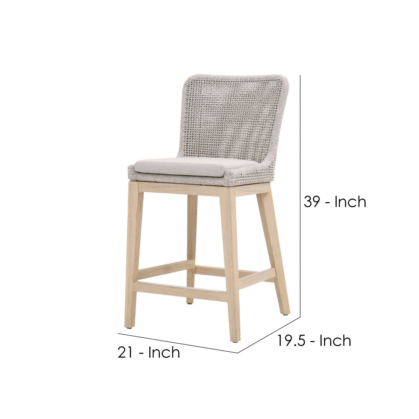 Counter Stool with Mesh Design Rope Backrest, Brown and Gray