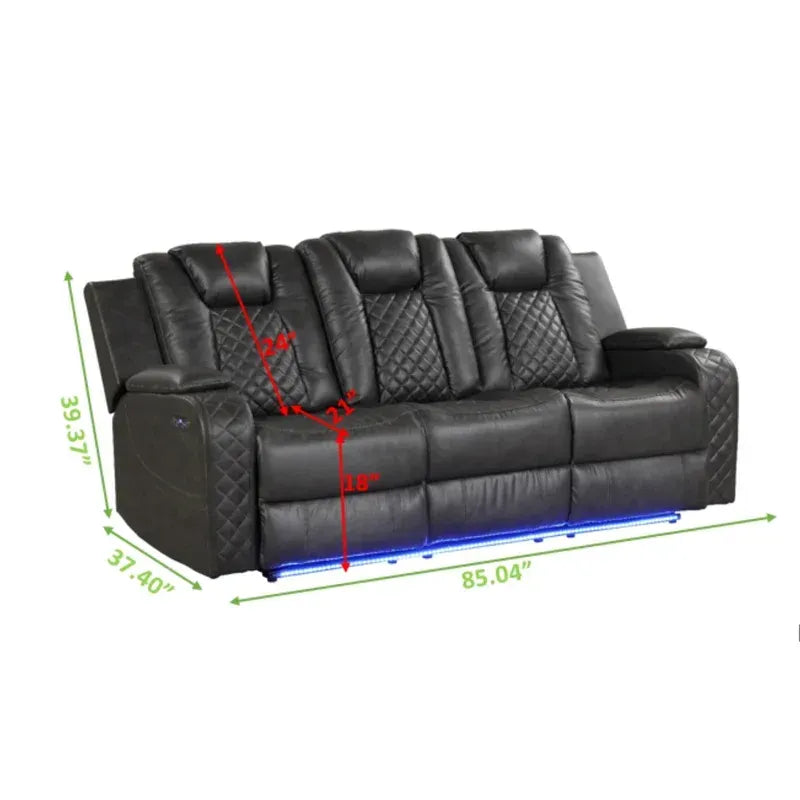 Benz LED & Power Reclining Sofa Made With Faux Leather in Gray