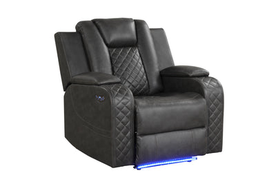 Benz LED & Power Recliner 3 PC Made With Faux Leather in Gray