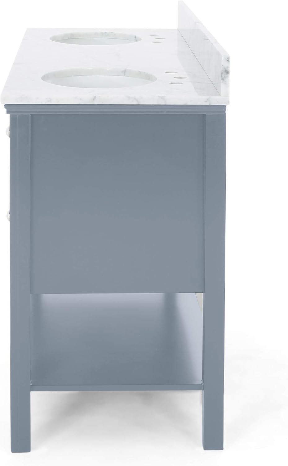 61'' Bathroom Vanity with Marble Top & Double Ceramic Sinks, 4 Drawers, Open Shelf, Gray