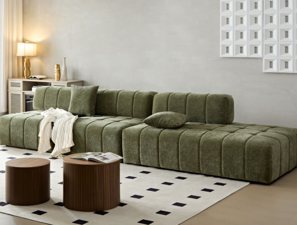 WKS3  Piano key combination sofa, 2 single seats plus 1 luxury cloth sofa, Green