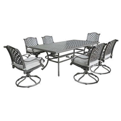 Outdoor 7-Piece Aluminum Dining Set with Cushion, Golden Gauze