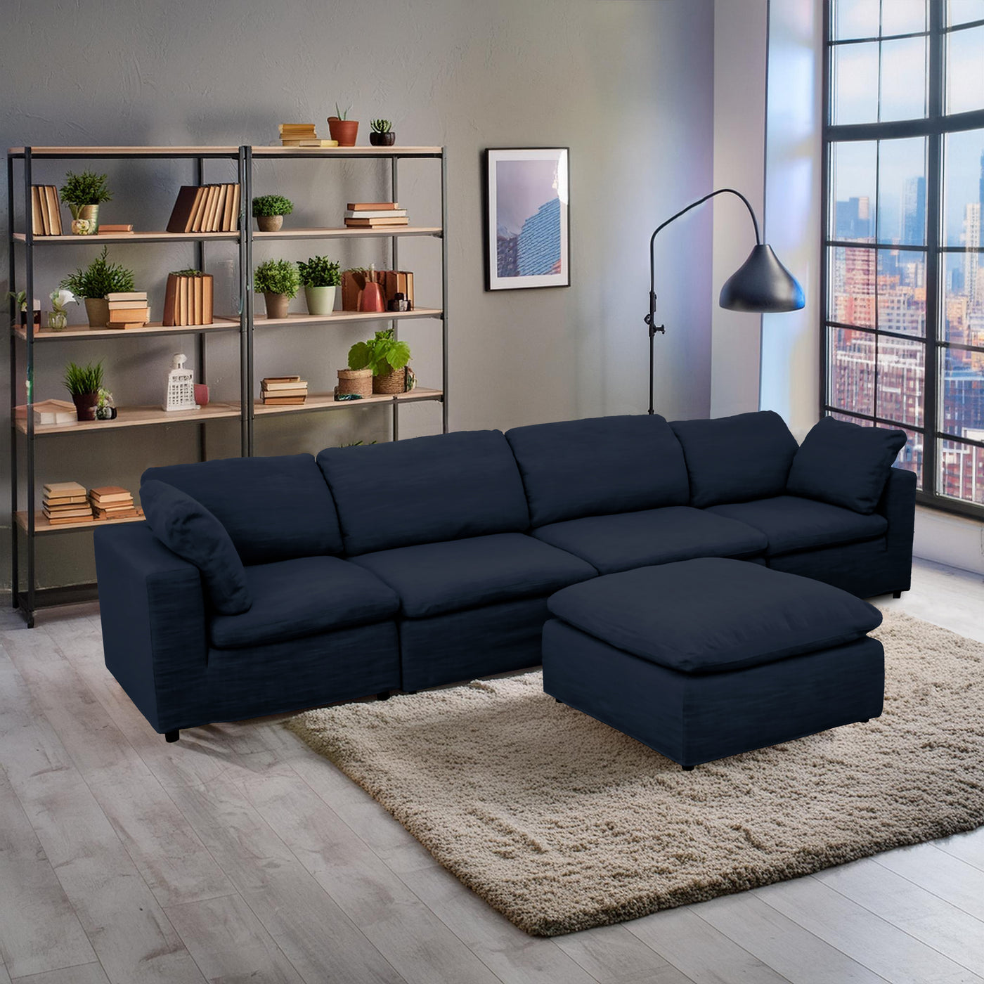 Harper Petite Navy Sectional - 5 Seat Configuration