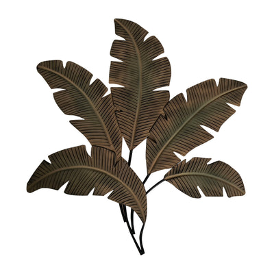 BENZARA Benzara Metal Wall Decor Palm Leaf Green and Brown - BM07982