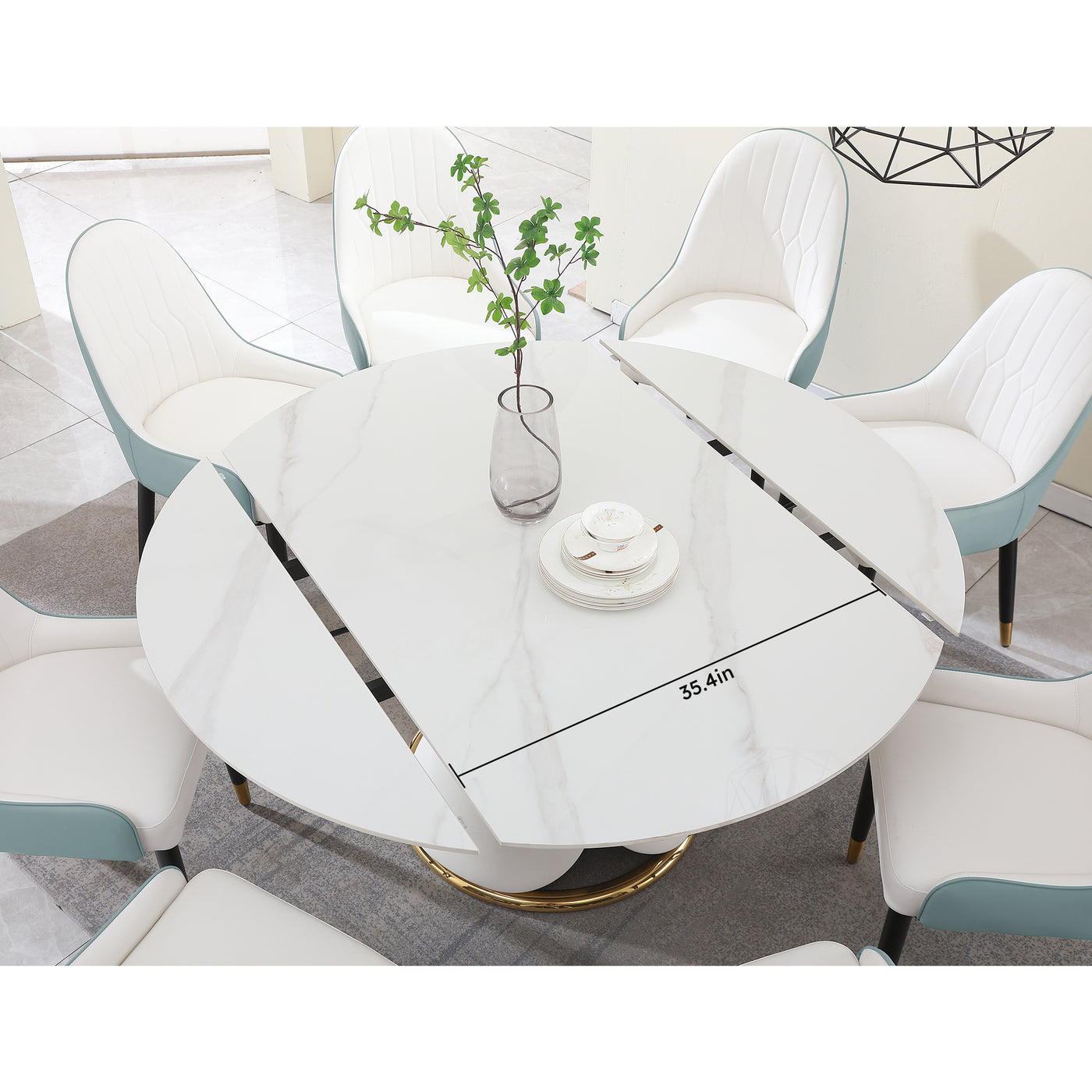 Fashion modern sinntered stone dining table with simple and multi-functional retractable dining table with 6 chairs