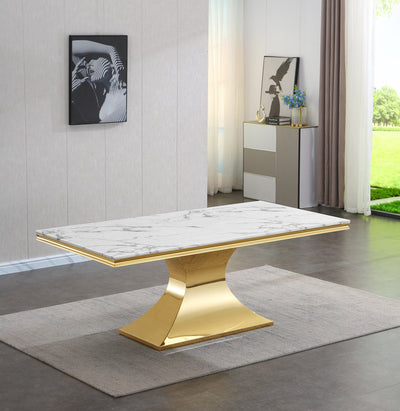 Luxurious Design Marble Rectangular Dining Table with Gold Mirrored Finish Stainless Steel Base