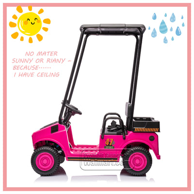 Pink,12V,Ride On Toy for Kids Ages 3+,12V4.5AH, Golf Maintenance Cart with Roof, Outdoor/Off road/Electric Car, Wide Big Seat, with 2.4G Remote Control, Ceiling, High/Low Speed, Gift for Boys Girls