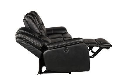 Hong Kong 2 Piece Power Reclining Sofa Set made with Faux Leather in Black