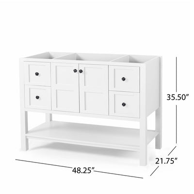 49'' Bathroom Vanity with Marble Top & Ceramic Sink, Two Doors, 4 Drawers, Open Shelf, White