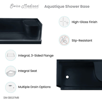 Swiss Madison Aquatique 60" x 32" Left Drain, Shower Base in Matte Black SM-SB537MB