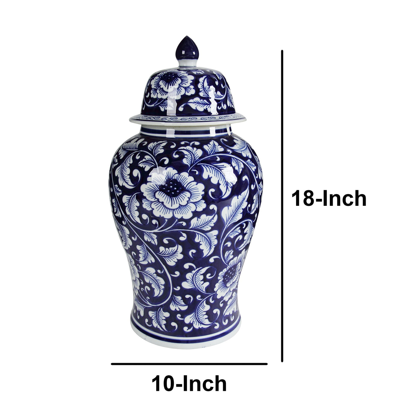 BENZARA Floral Design Ginger Jar with Lid, Blue and White - BM145820