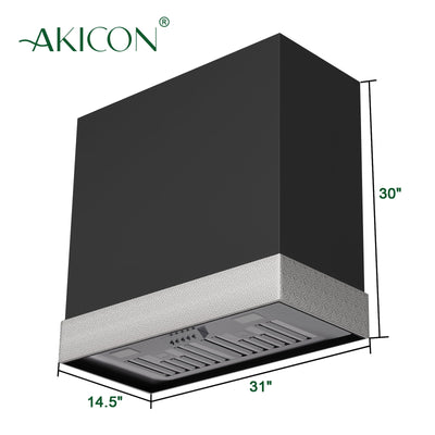 Akicon Stainless Steel Range Hood 30 inch & 3 Speed Fan with LED, Modern Box 600 CFM Hood with Powerful Motor, Thick Stacks