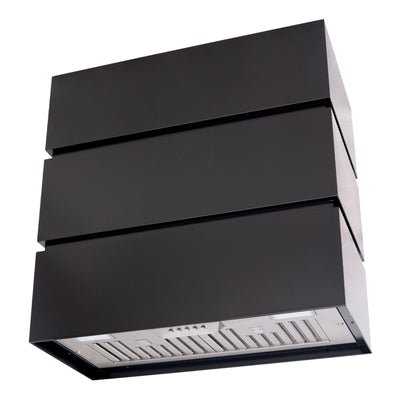 Akicon 30" Stainless Steel Range Hood, 3 Stacks Modern Box Kitchen Hood with Powerful Vent Motor, Wall Mount, 30”W*30”H*14D, Jet Black