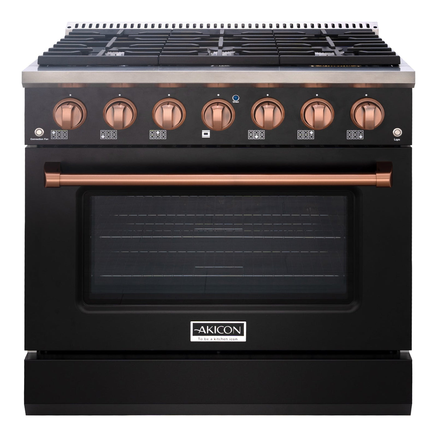 Akicon 36" Slide-in Freestanding Professional Style Gas Range with 5.2 Cu. Ft. Oven, 6 Burners, Convection Fan, Cast Iron Grates. Black & Stainless Steel