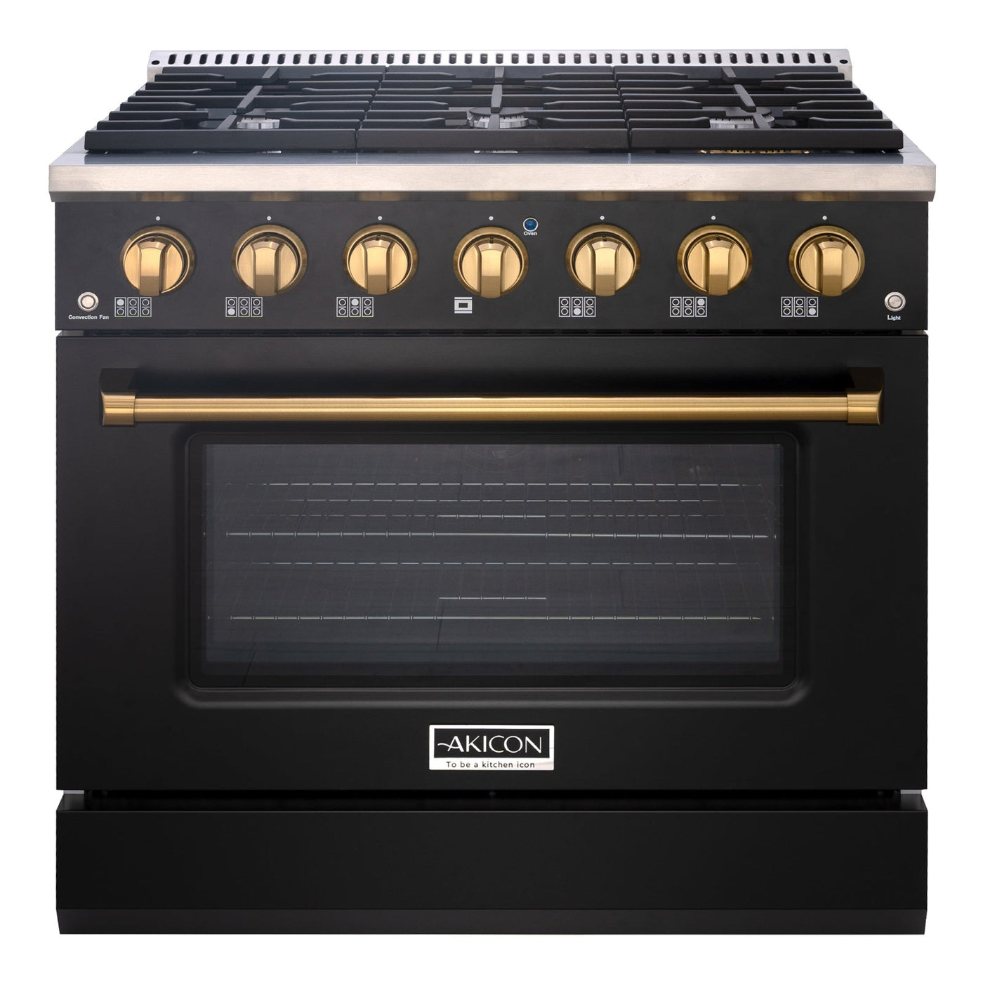 Akicon 36" Slide-in Freestanding Professional Style Gas Range with 5.2 Cu. Ft. Oven, 6 Burners, Convection Fan, Cast Iron Grates. Black & Stainless Steel