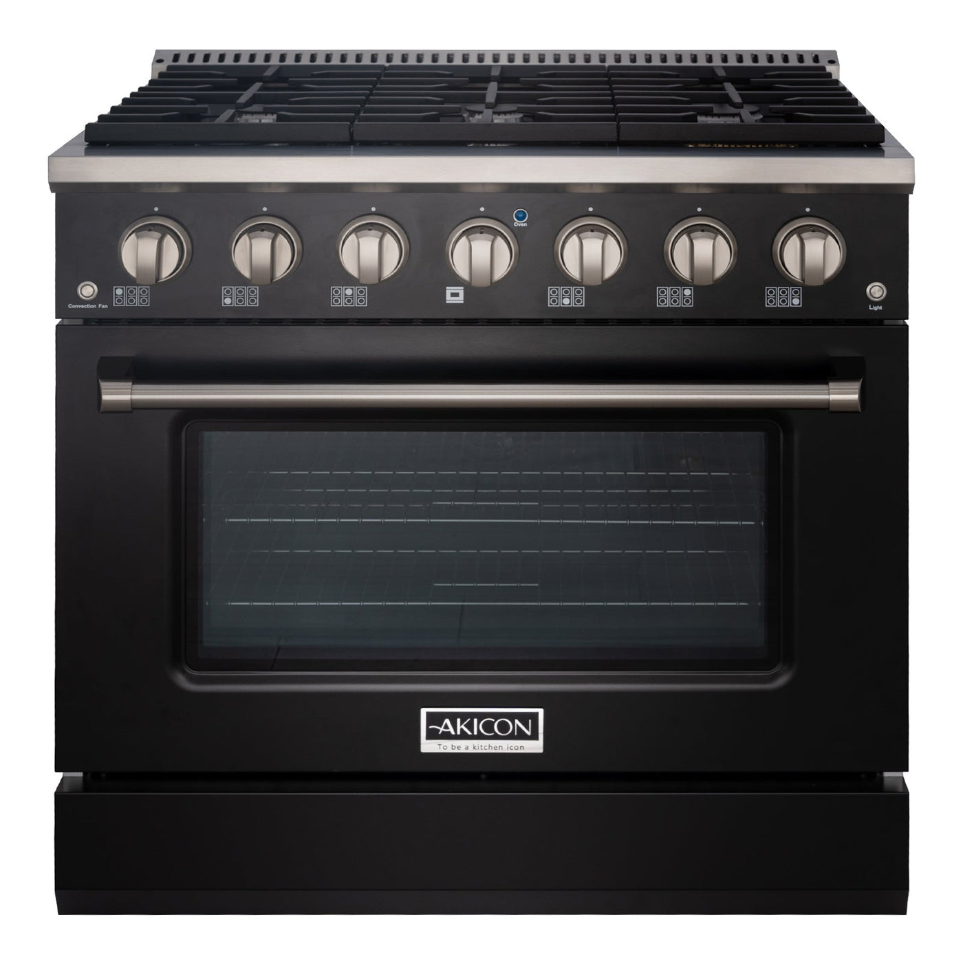 Akicon 36" Slide-in Freestanding Professional Style Gas Range with 5.2 Cu. Ft. Oven, 6 Burners, Convection Fan, Cast Iron Grates. Black & Copper