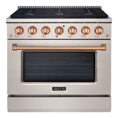 Akicon 36" Slide-in Freestanding Professional Style Gas Range with 5.2 Cu. Ft. Oven, 6 Burners, Convection Fan, Cast Iron Grates. Stainless Steel & Copper