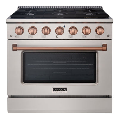 Akicon 36" Slide-in Freestanding Professional Style Gas Range with 5.2 Cu. Ft. Oven, 6 Burners, Convection Fan, Cast Iron Grates. Stainless Steel