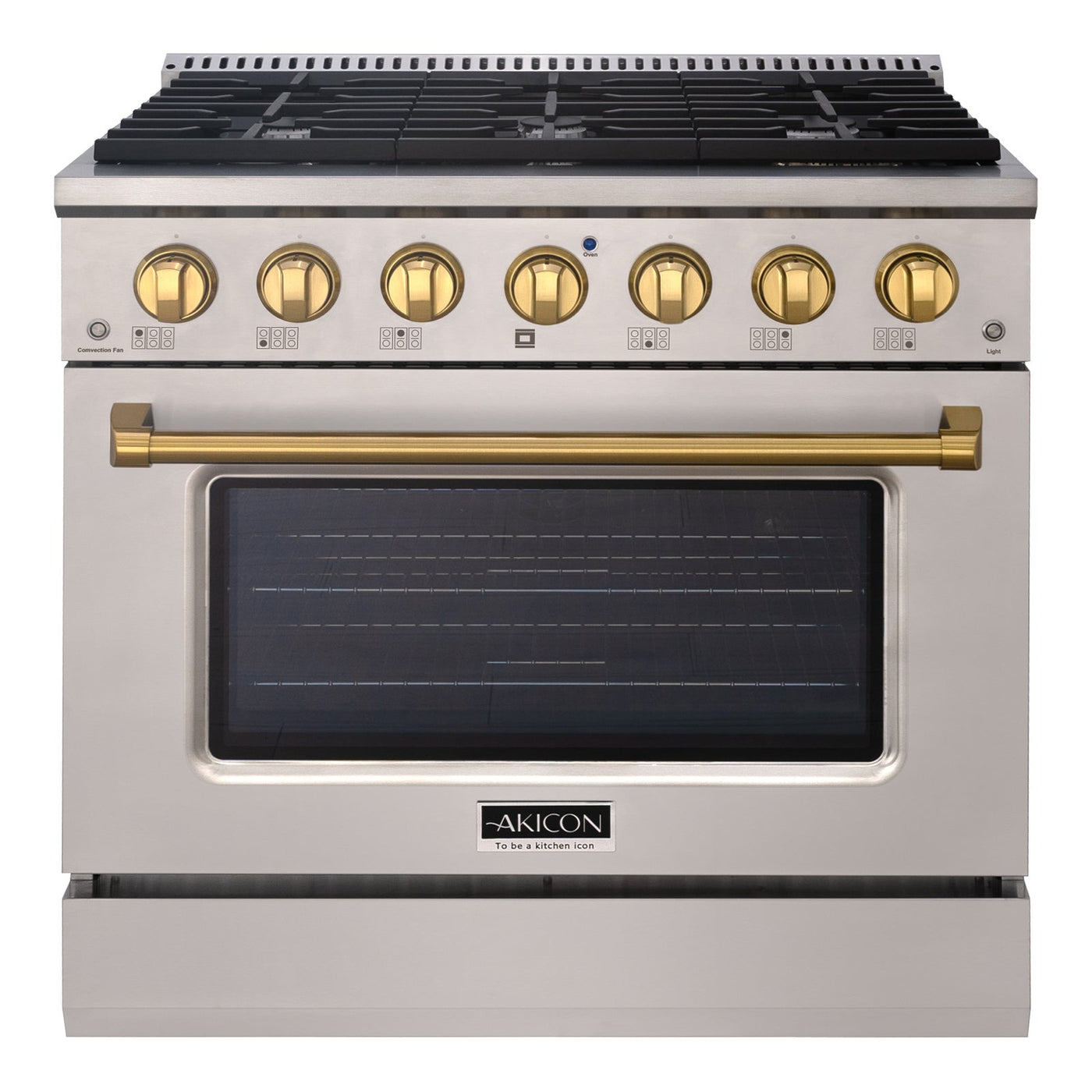 Akicon 36" Slide-in Freestanding Professional Style Gas Range with 5.2 Cu. Ft. Oven, 6 Burners, Convection Fan, Cast Iron Grates. Stainless Steel