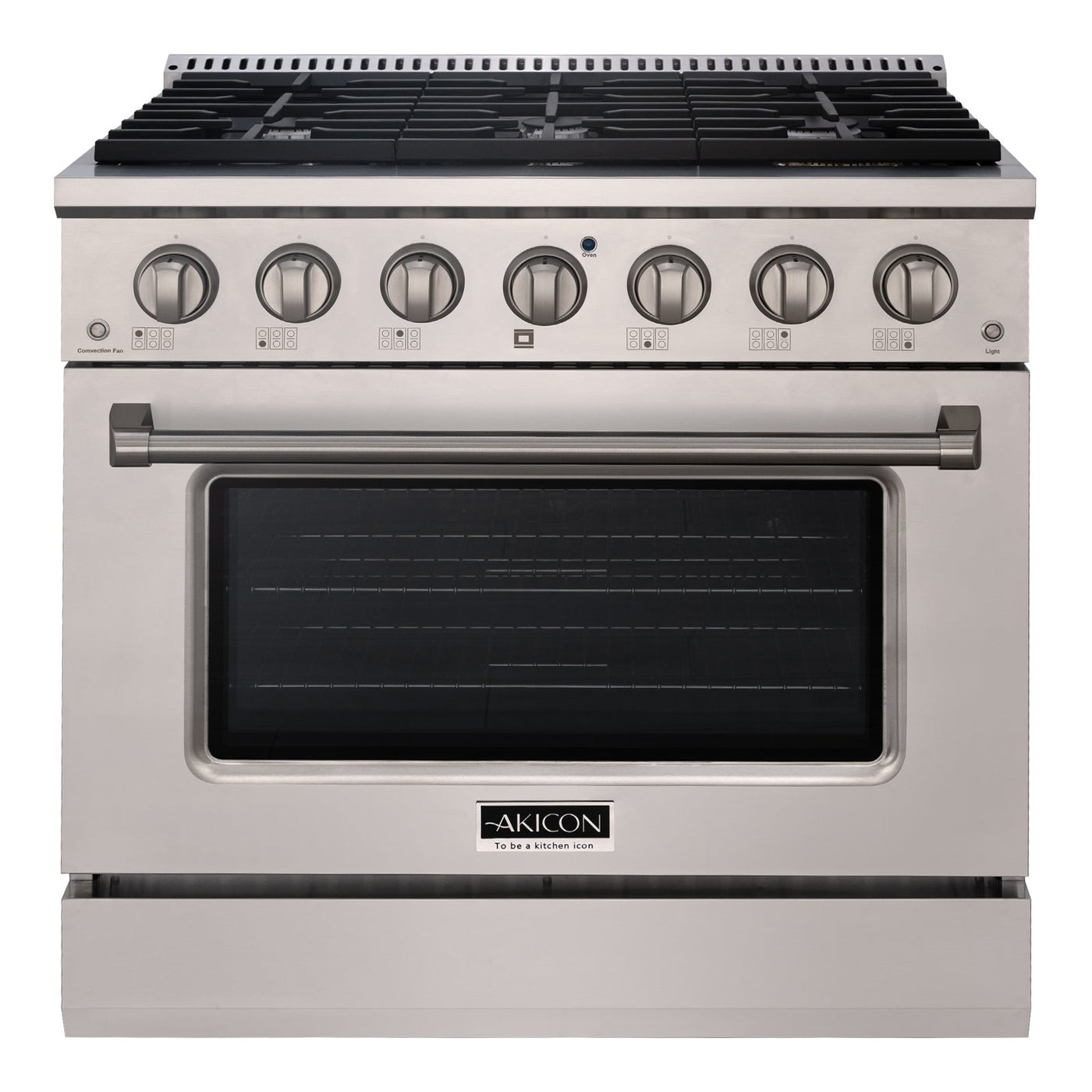 Akicon 36" Slide-in Freestanding Professional Style Gas Range with 5.2 Cu. Ft. Oven, 6 Burners, Convection Fan, Cast Iron Grates. Stainless Steel & Copper