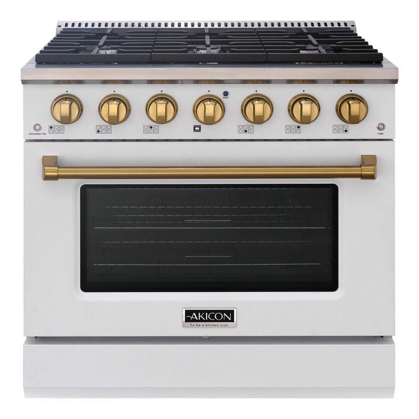 Akicon 36" Slide-in Freestanding Professional Style Gas Range with 5.2 Cu. Ft. Oven, 6 Burners, Convection Fan, Cast Iron Grates. White & Stainless Steel