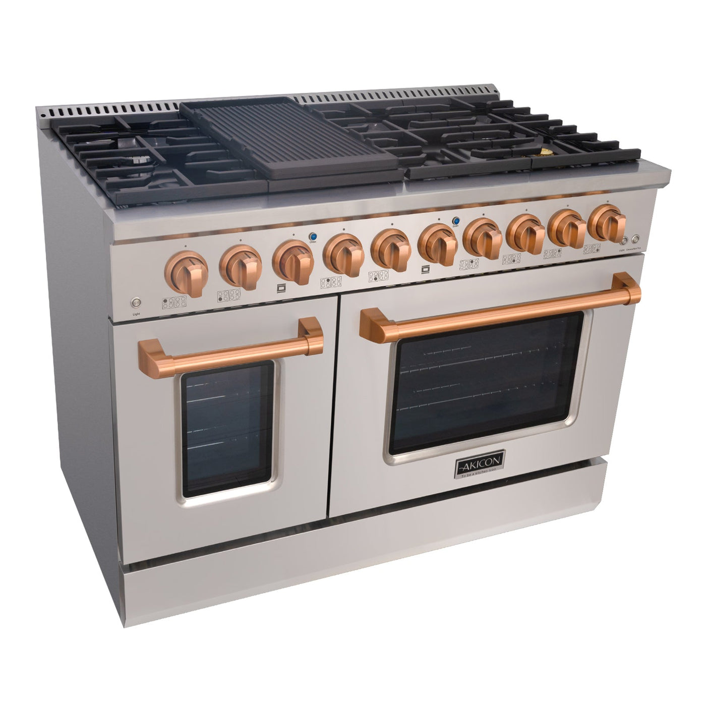 Akicon 48" Slide-in Freestanding Professional Style Gas Range with 6.7 Cu. Ft. Oven, 8 Burners, Convection Fan, Cast Iron Grates. Stainless Steel & Copper