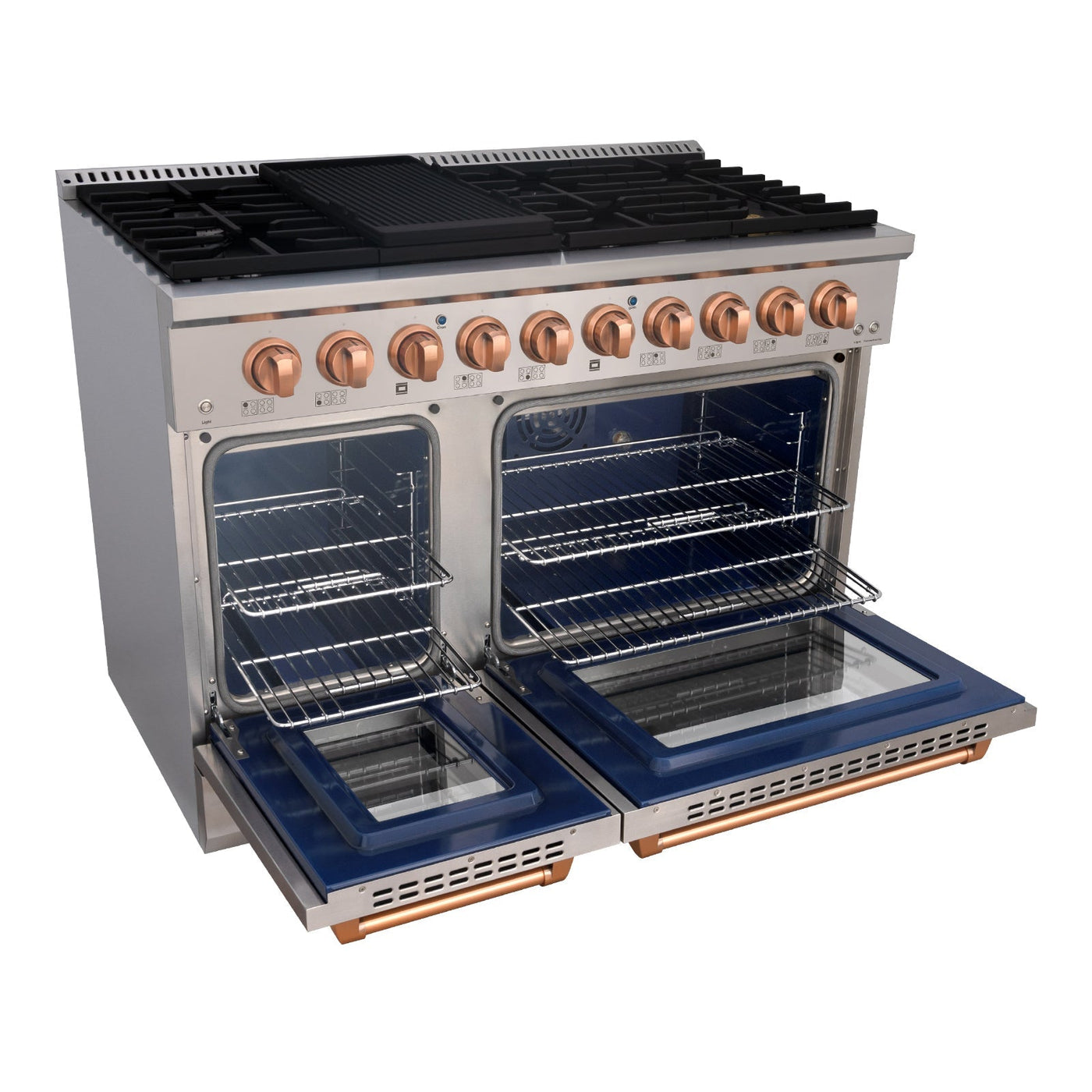 Akicon 48" Slide-in Freestanding Professional Style Gas Range with 6.7 Cu. Ft. Oven, 8 Burners, Convection Fan, Cast Iron Grates. Stainless Steel & Copper